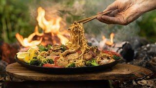 Fiery Szechuan Pork Noodles: A Spicy Outdoor Cooking Adventure! 