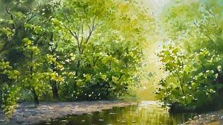"Summer stream" Watercolor landscape painting