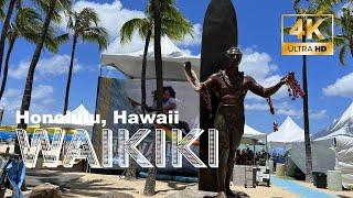 Waikiki Kalakaua Ave and Beach Walking Experience 4K Honolulu Hawaii