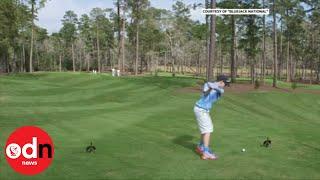 A brave boy hits a hole-in-one in front of Tiger Woods