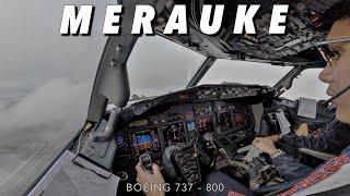 LANDING MERAUKE. LOW CLOUD CEILING, SEEING THE RUNWAY 2 MILES BEFORE TOUCH