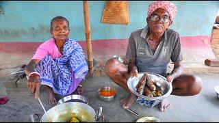 RIDGE GOURD FISH CURRY |collecting & cooking ridge gourd with bata fish by grandfather & grandmother