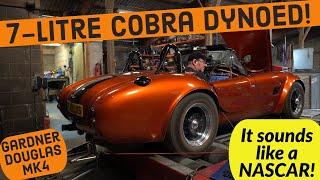 7-litre LS7 Gardner Douglas Cobra rolling roaded at John Sleath Race Cars - V8 sounds like a NASCAR!