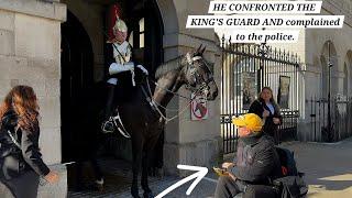 Man in Wheelchair Confronts King's Guard and Complains to the Armed Police Officers at Horse Guards