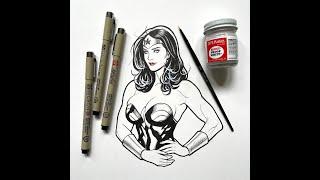 Frank Cho Drawing Demo - Wonder Woman. (How to Ink Hair)