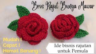 Cara Membuat Bros Rajut Bunga Mawar #brosrajut #mawarrajut #bungarajut #belajarmerajutpemula