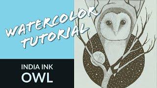 India Ink Painting Tutorial: Owl