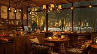 4K Cozy Coffee Shop Ambience & Crackling Fireplace  Smooth Jazz Music to Relax/Study/Work to