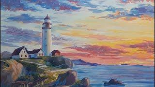 Малюємо маяк/How to paint a lighthouse using gouache