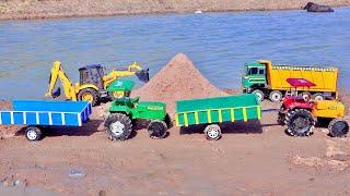 Sand Digging & Loading Work | JCB Backhoe Loader, Tata Dump Truck, John Deere, HMT 5911 4WD Tractor