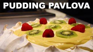 Pavlova with pastry cream (marshmallowy meringue with pudding on top)