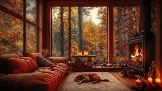 Rainy Day Jazz & Cozy Fireplace Vibes  Relax in a Warm Cabin Ambience