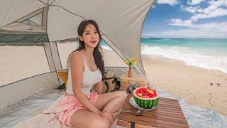 CAMPING ON A BEACH SURROUNDED BY CRASHING WAVESㅣOCEAN ASMR