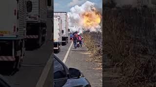 Propane truck explosion caught on video in Brazil highway BR-010