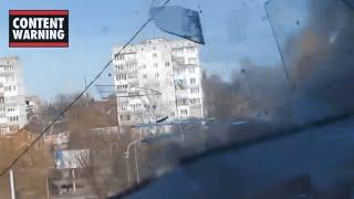 Heavy artillery strikes buildings in Borodyanka, northwest of Kyiv