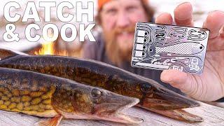 Survival Card Catch & Cook Challenge / Ice Fishing with The Fowler 2.0 Grim Survival