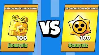 100 ÜCRETSİZ EFSANEVİ HEDİYE KUTUSU vs 100 ÜCRETSİZ EFSANEVİ STARR HEDİYESİ Brawl Stars