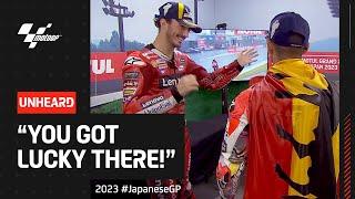 The Top 3 react to the flag to flag MotoGP™ race! ️ | 2023 #JapaneseGP UNHEARD