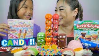 CANDY!! DIY Candy Box, SUSHI bento box candy, Snow Ball Marshmallow & Slim Bottle | N.E Let's Eat