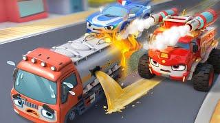 Fire Truck Rescue Team | Tanker Truck is Leaking Oil | Kids Songs | BabyBus - Cars World