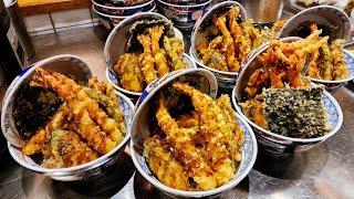 The best tempura rice bowl, Korean bibimbap, Fried eel, Fried shrimp, Seafood rice bow