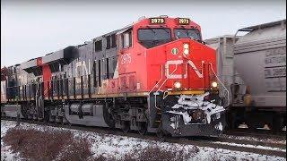 CN Train Spotting HD: NICE K5HLL | CN 2975 & 2973 Leads CN Q114 East At Bretville Jct. 2/4 2/3/17