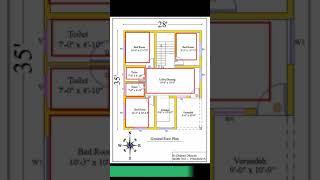 28' X 35' 3BHK HOUSE PLAN