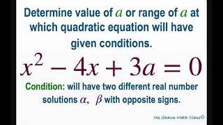 Find value of a for equation x^2 -4a +3a =0 with two  real number solutions with different signs.