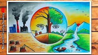 environment day drawing easy and beautiful for competition||nature pollution poster painting