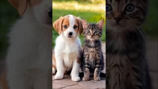 cute cat and a puppy adorable video #puppy #dog #cutedog #cat #kitten #pets #youtubeshorts #shorts