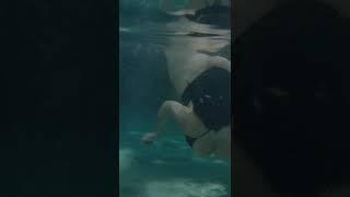 Tanyti Beauty under water swim in pool. Big huge Boobs girl erotic model