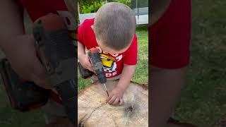 He is 3 year old see how he uses the drilling machine!