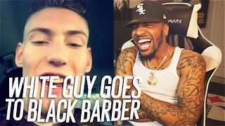 WHITE DUDE GOES TO BLACK BARBER FOR THE FIRST TIME! (REACTION!!!)