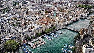 Drone Views of Switzerland in 4k: Downtown Zurich