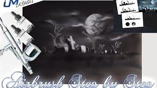 Airbrush Tutorial Stencil AS-009 "Friedhof" UMR-Design (English/Deutsch)