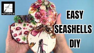 How to DECOUPAGE a Napkin to SEASHELLS – EASY DIY