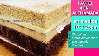 como hacer pastel 4 en 1 con chocoflan y relleno crema diplomatica con pan esponja | aleliamada