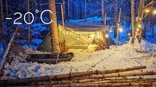 -20°C Winter Hot Tent Camping in Snow - Off Grid Living