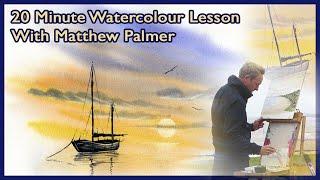 20 Minute Watercolour Lesson. Paint A Sunset With Boat
