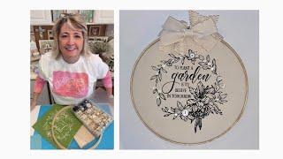 Embroidery Hoop & Canvas Duck “To Plant A Garden” Sign With Vintage Mother of Pearl Buttons