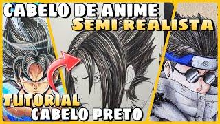 Como Colorir cabelo de anime ( semi realista preto ) Tutorial de  Cabelo de anime completo!