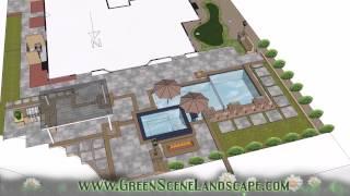 Swimming pool and spa, outdoor kitchen, and putting green