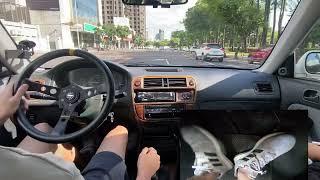 POV Manual Car Downtown Cruising with Pedal Cam ASMR | HONDA CIvic