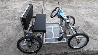 DIY electric car 4-wheel bicycle with aluminum profile frame.