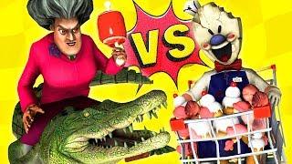 ICE SCREAM 7 vs SCARY TEACHER: Crocodile Race (Miss T Mobile Horror Game Funny 3D Animation)