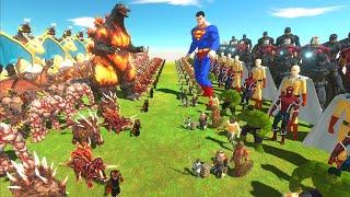 WORLD WAR - FIRE TEAM vs SUPERHEROES TEAM - Animal Revolt Battle Simulator