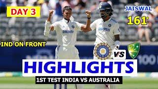 Highlights | India Vs Australia 1st Test Match Day 3 | Ind Vs Aus