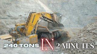 Smooth Digging Komatsu PC4000 Excavator Loads Dump Trucks Construction and Mining Machines in Action