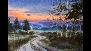 Watercolour Painting Tutorial by Javid : Serene Sunset Path