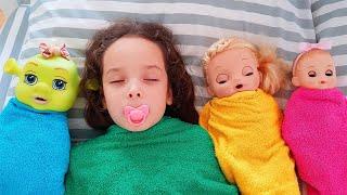 Milana and little brother brush their teeth in the morning